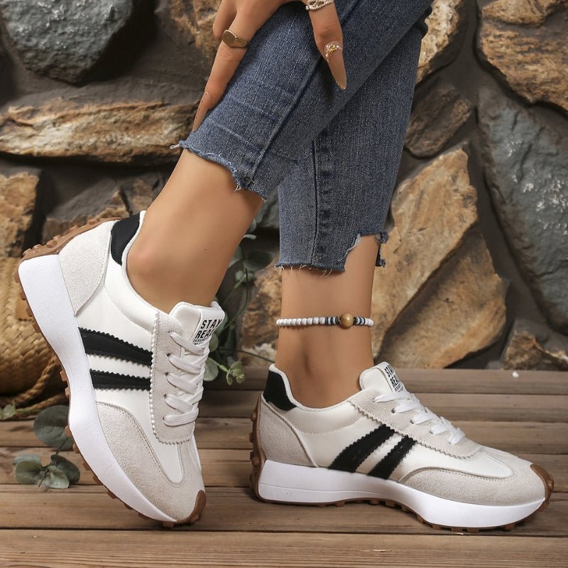 Women's Striped Platform Sneakers - White