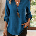 Women's V-Neck Tunic Blouse - Sea Blue