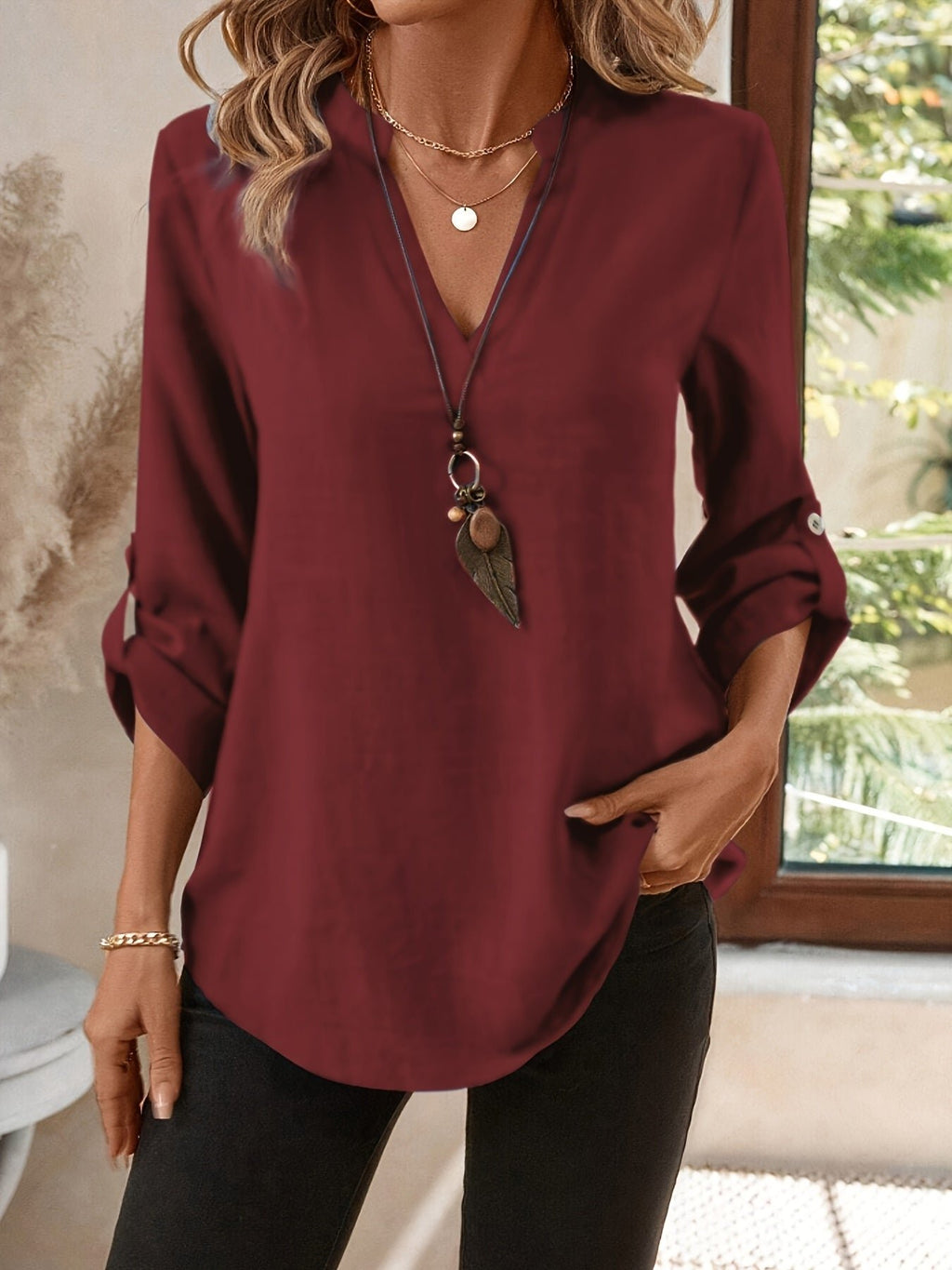 Women's V-Neck Tunic Blouse