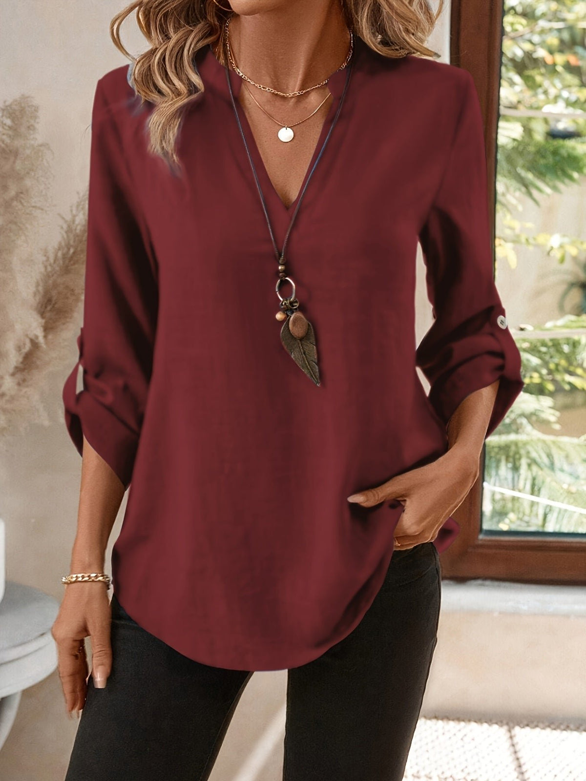 Women's V-Neck Tunic Blouse