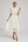 Wedding Guest Lace Midi Dress - White