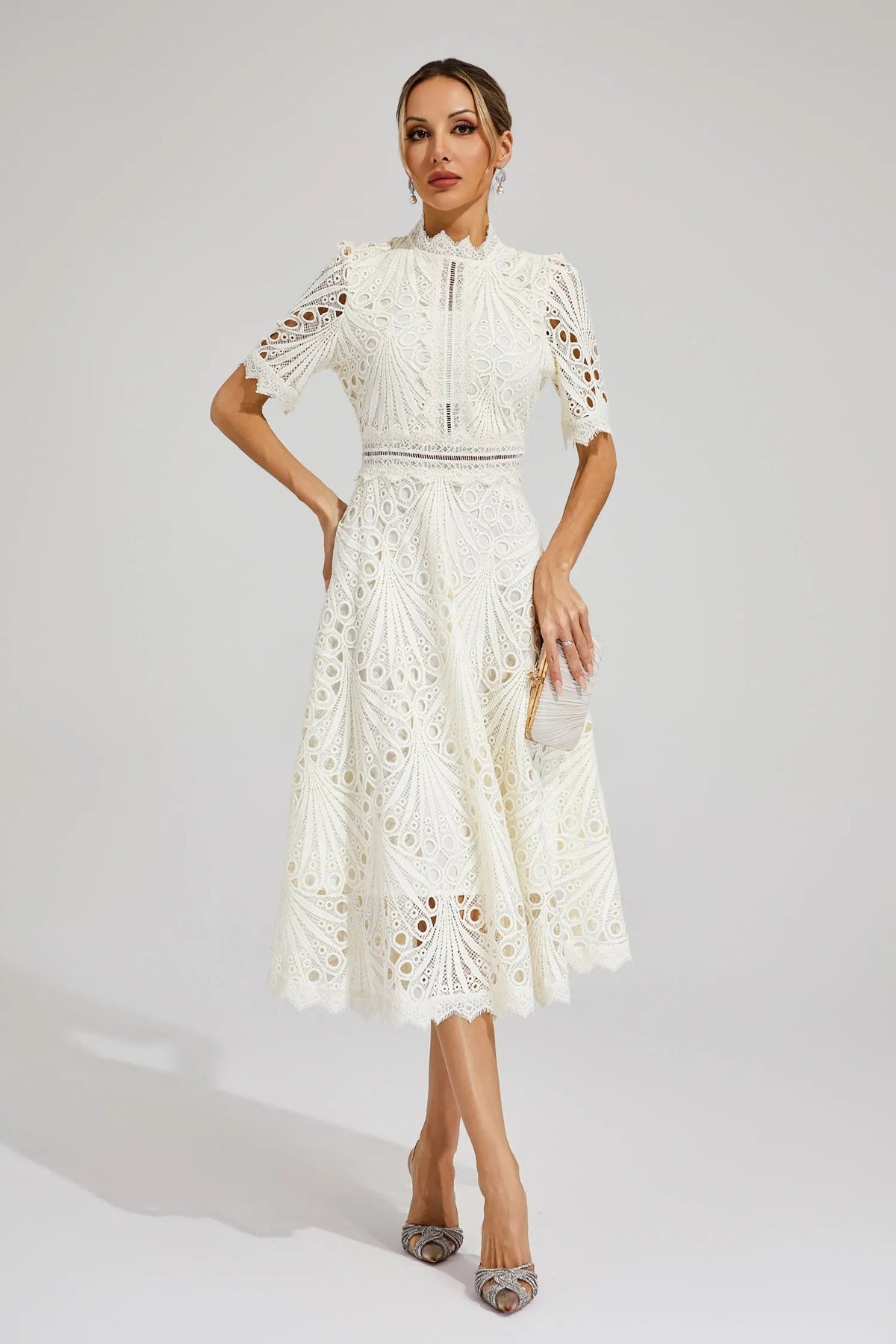 Wedding Guest Lace Midi Dress
