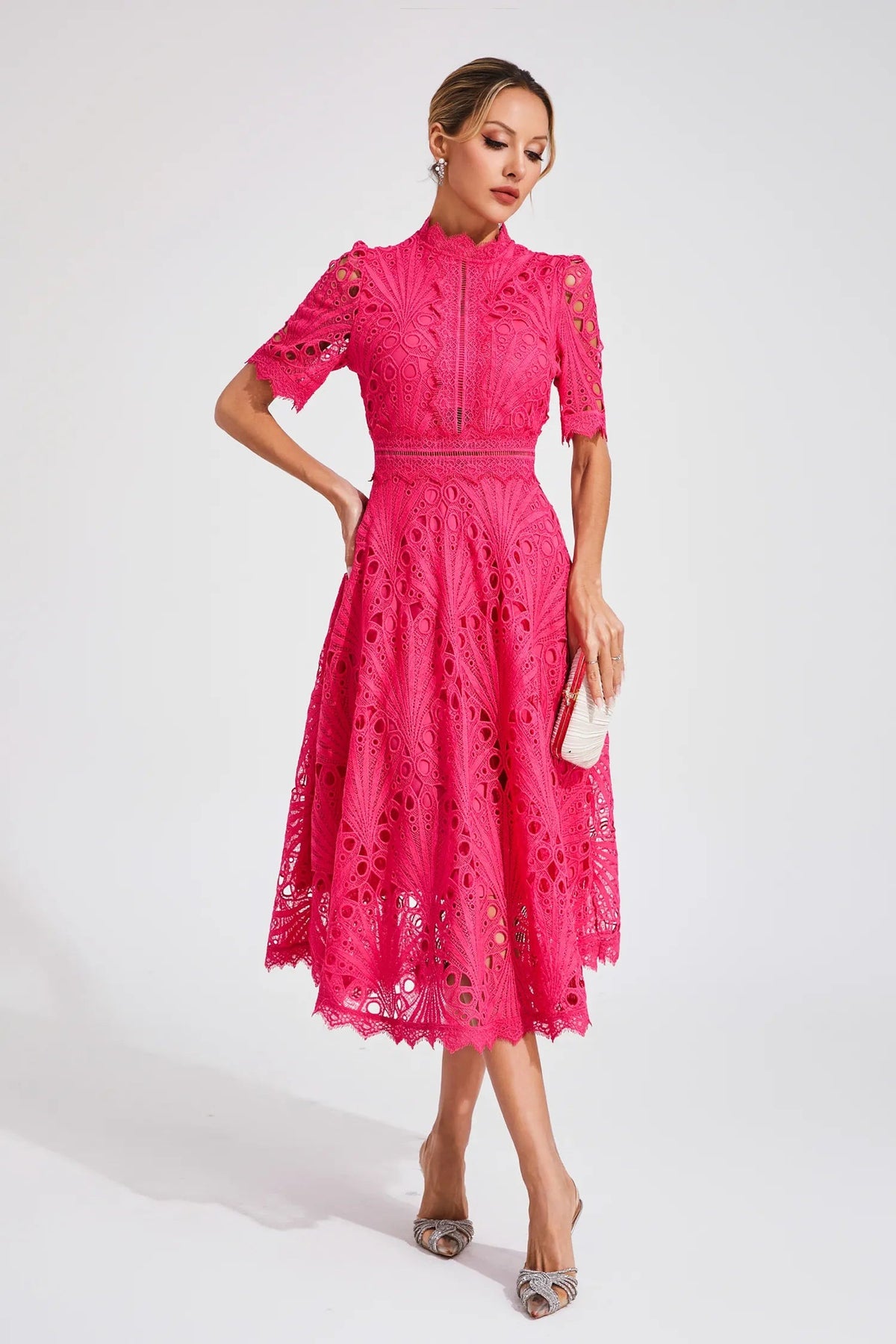 Wedding Guest Lace Midi Dress