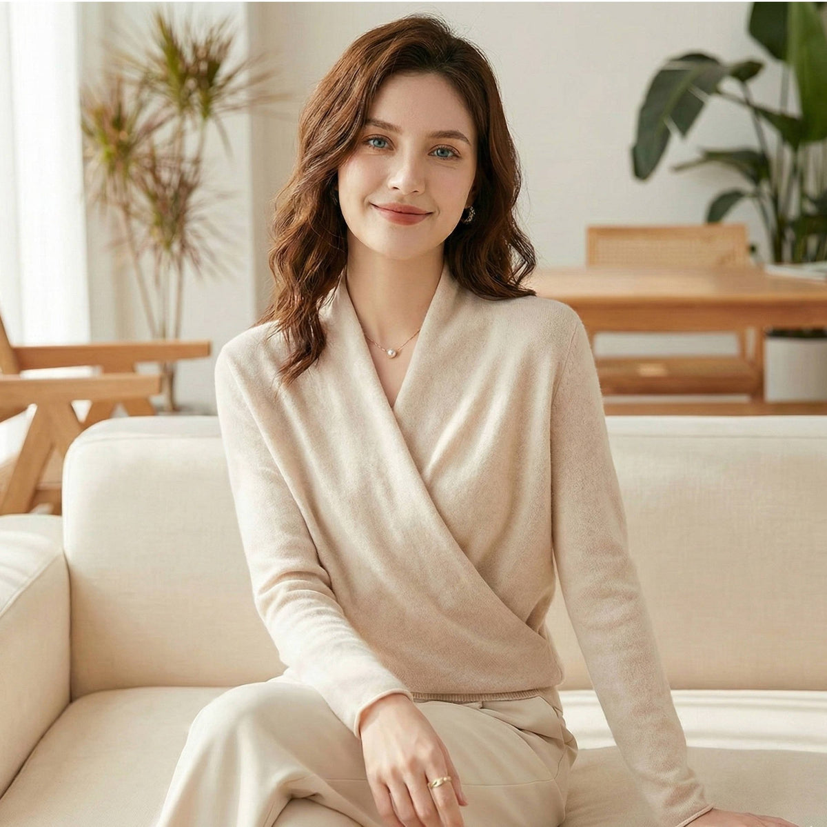 Women's Cashmere-Blend Wrap Sweater - Apricot