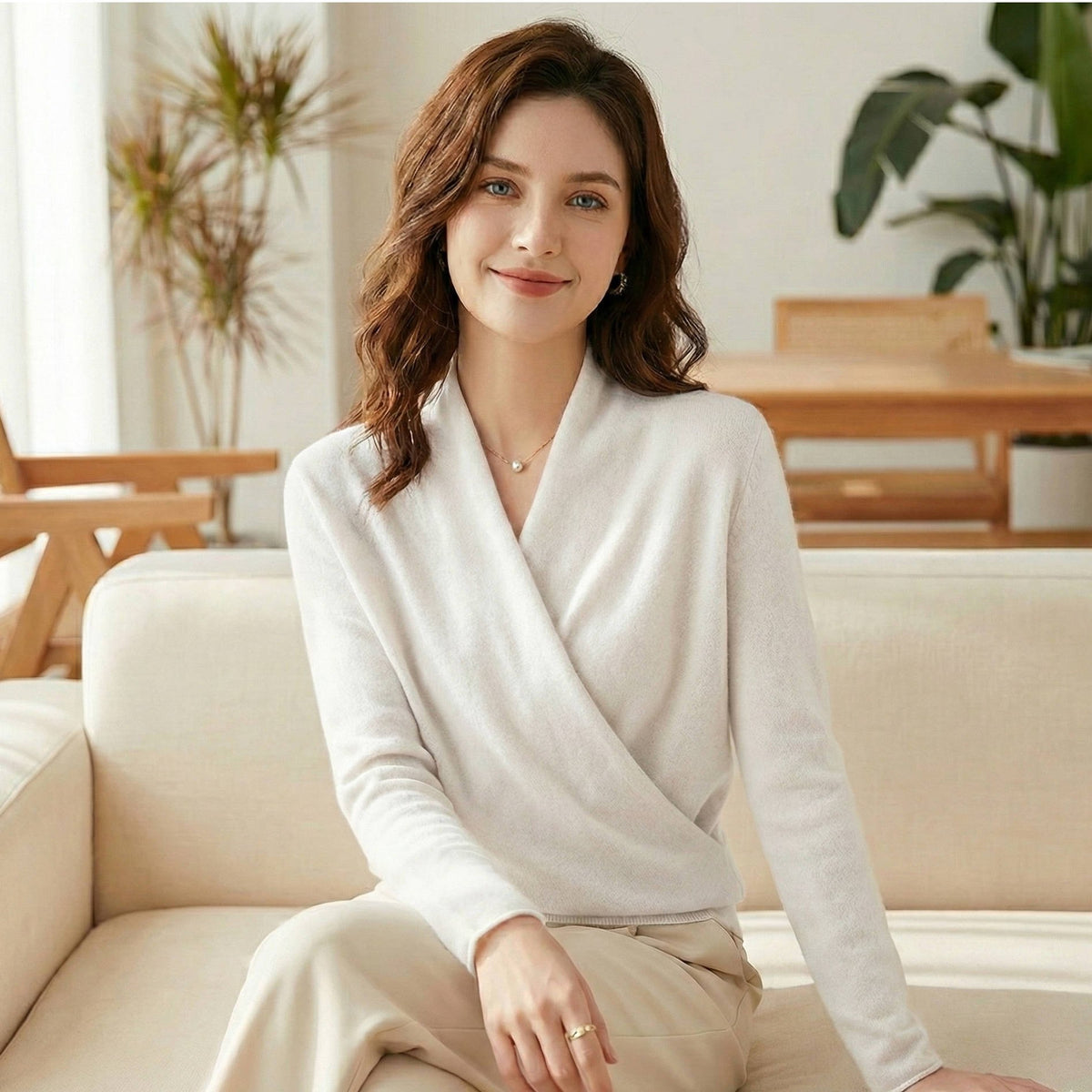 Women's Cashmere-Blend Wrap Sweater - White