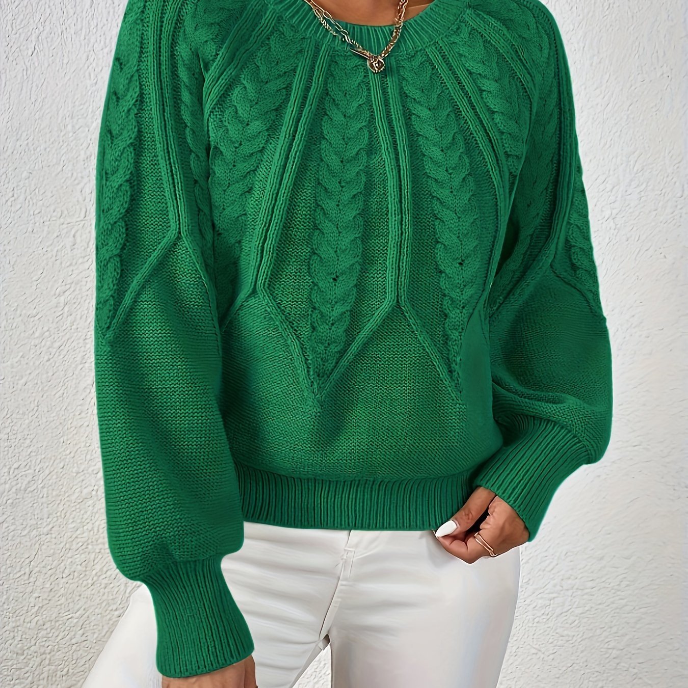 Women's Cropped Cable Knit Sweater - Green