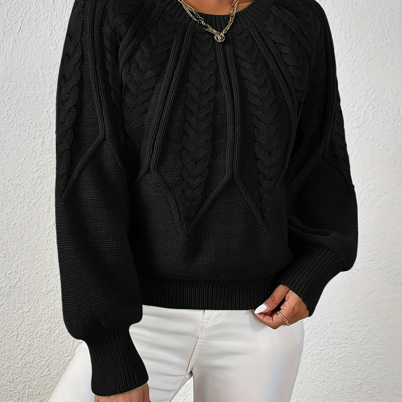 Women's Cropped Cable Knit Sweater - Black