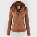 Women's Faux Leather Moto Jacket - Khaki