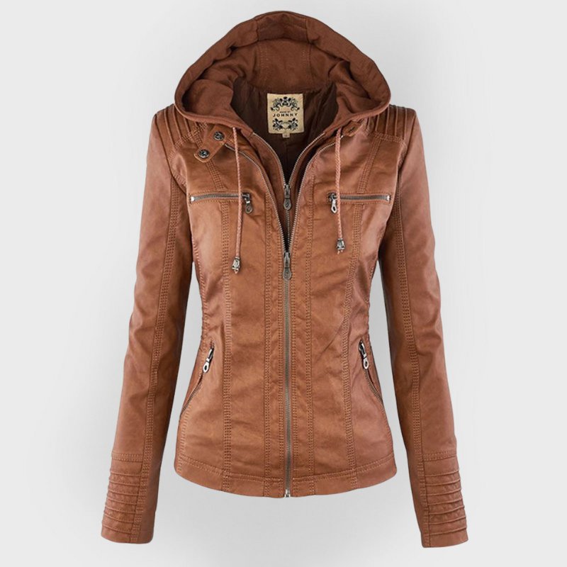 Women's Faux Leather Moto Jacket - Khaki