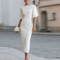 Boat Neck Bodycon Midi Dress - White