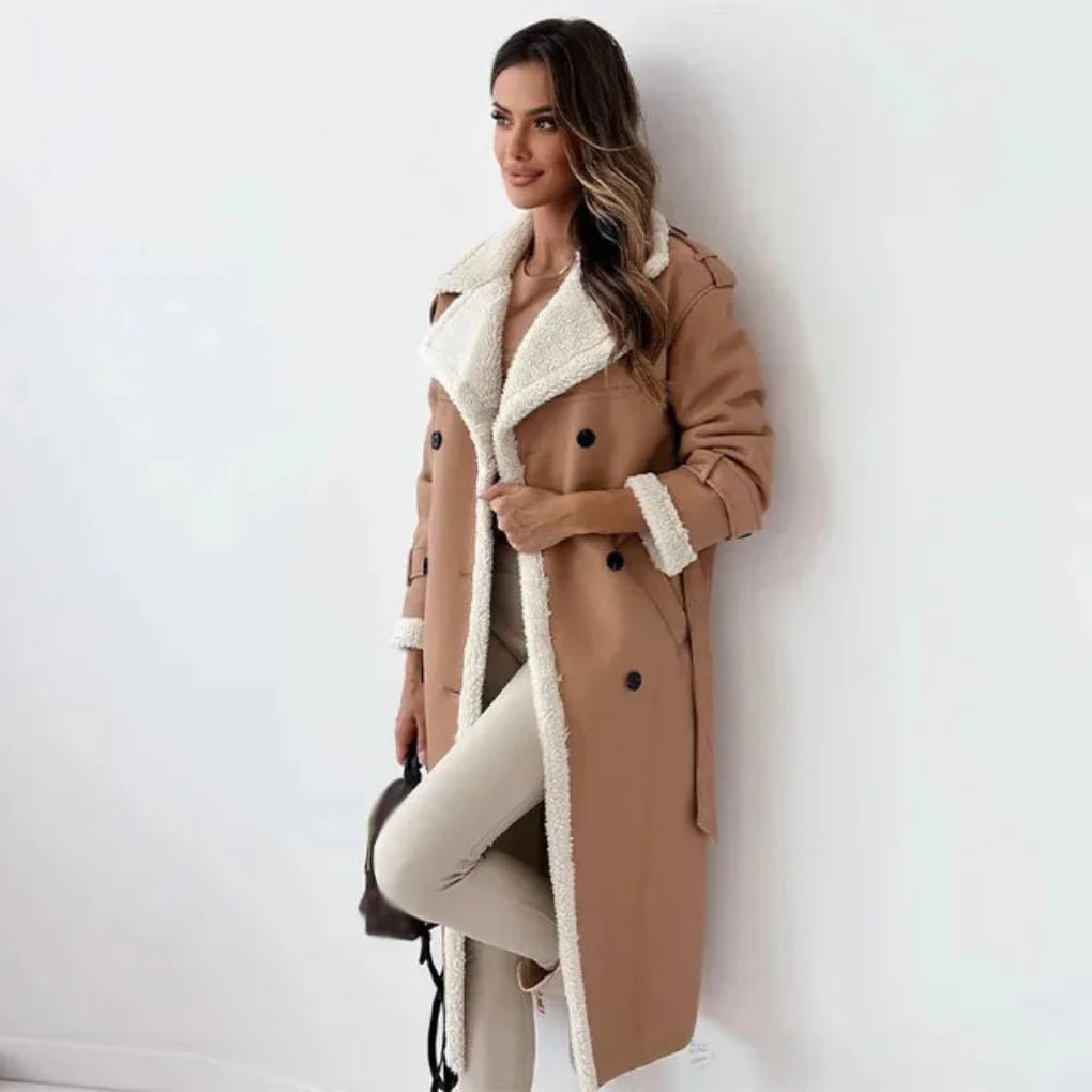 Women's Oversized Faux Leather Trench Coat - Khaki