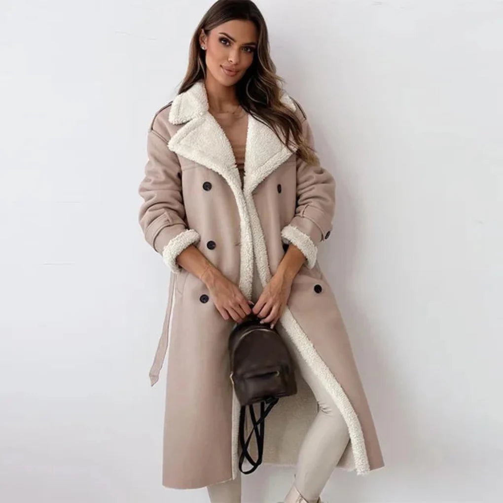 Women's Oversized Faux Leather Trench Coat - Beige