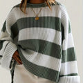 Women's Oversized Striped Knit Sweater - Green