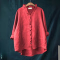 Women's Oversized V-Neck Blouse - Red