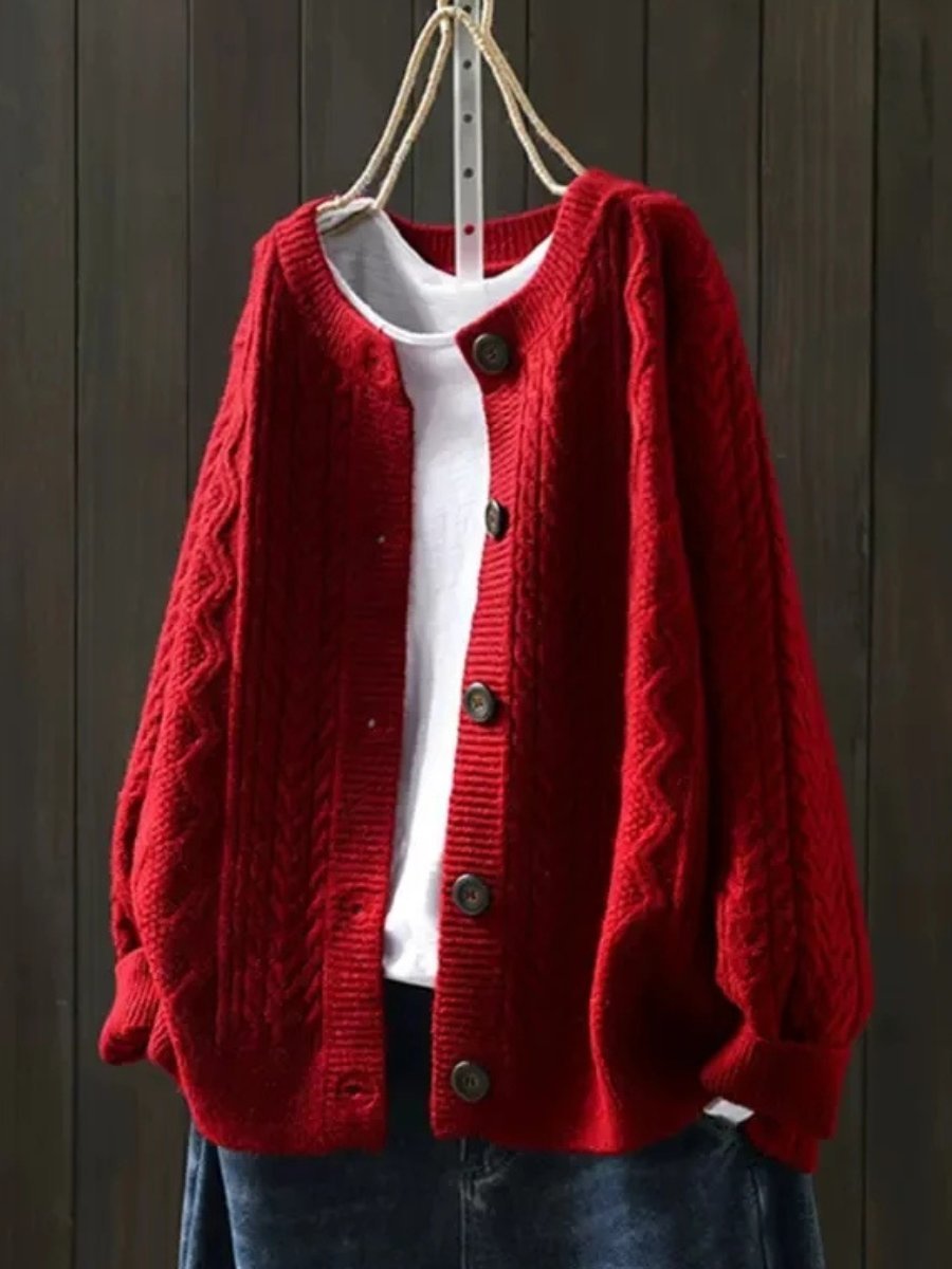 Women's Oversized Wool Cardigan - Red