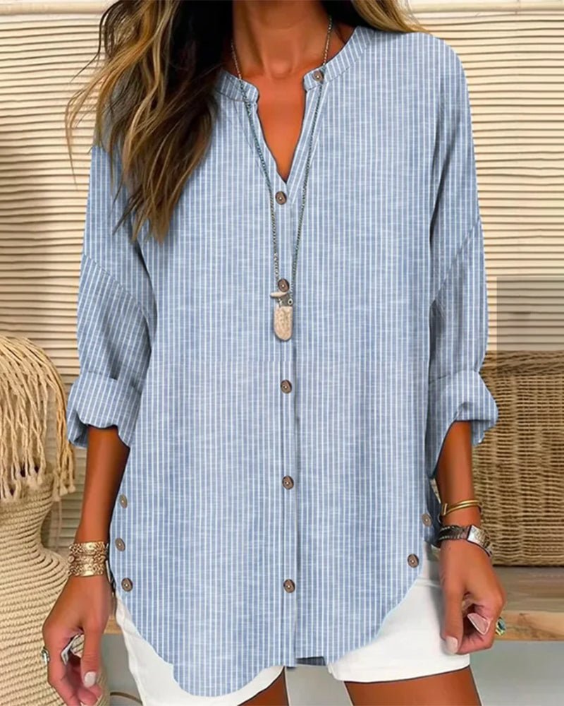 Women's Striped Oversized Tunic Blouse - Blue