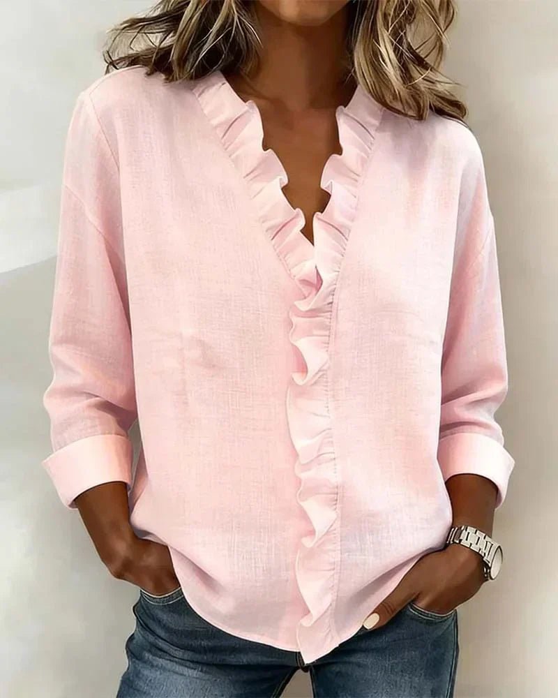 Women's V-Neck Blouse - Pink