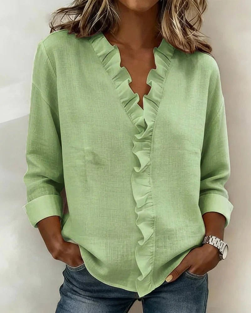 Women's V-Neck Blouse - Green
