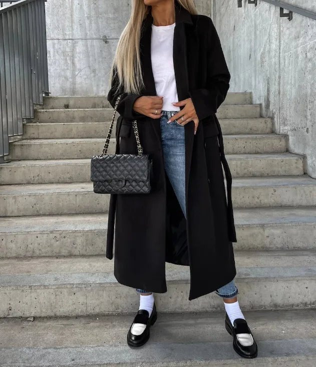 Women's Wool Trench Coat - Black