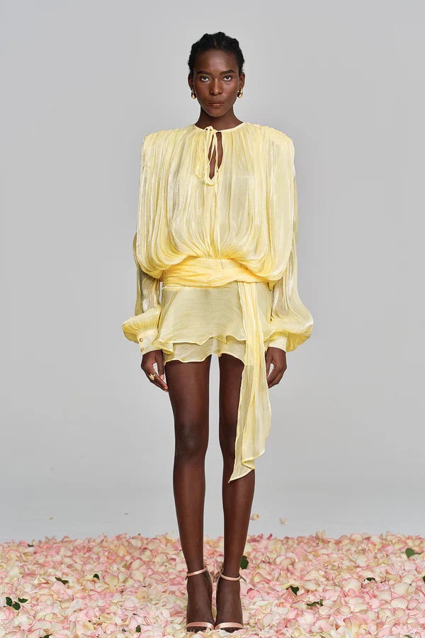 Long Sleeve Mini Dress - Lemon