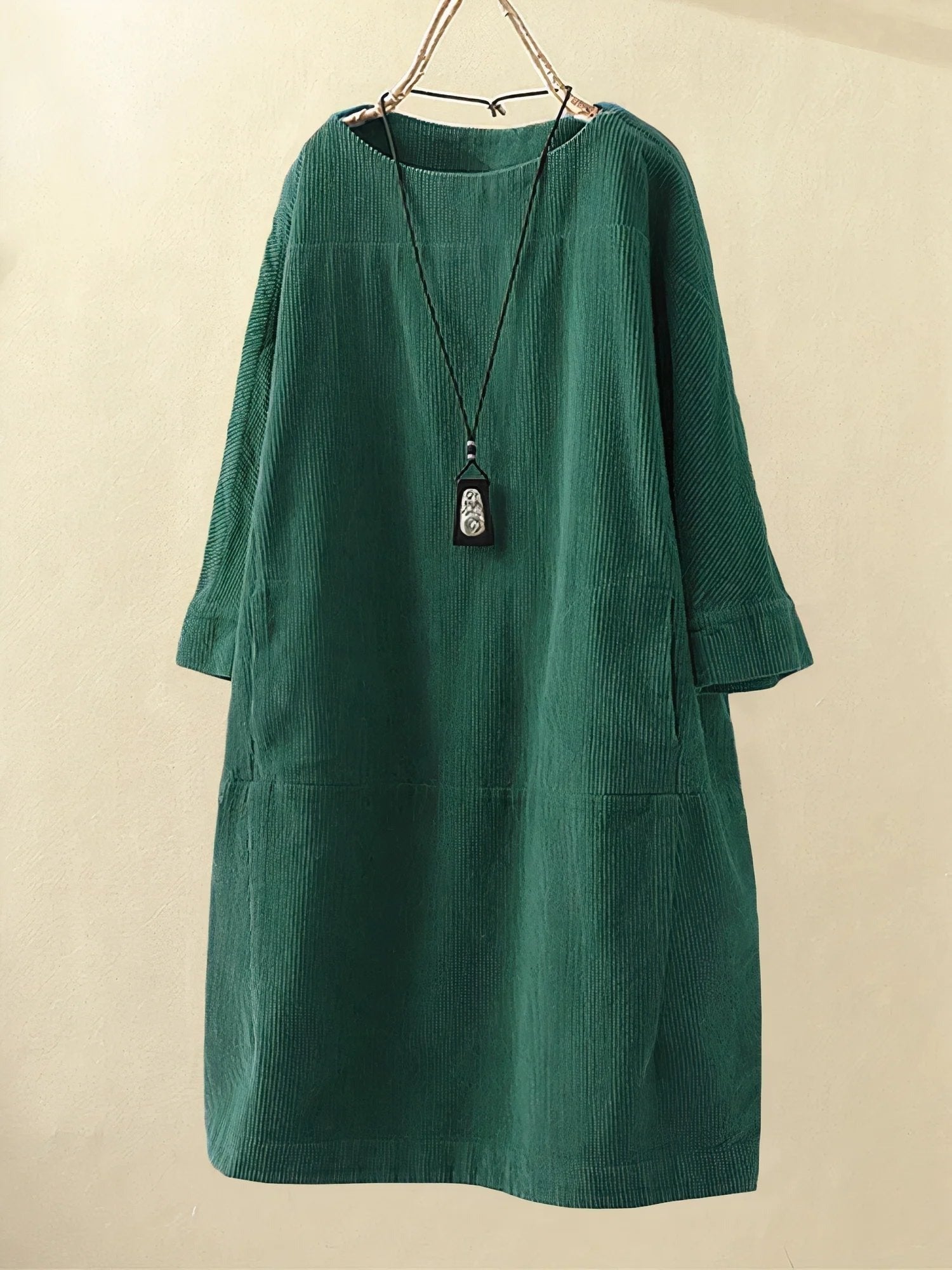 Long Sleeve Shift Dress - Dark Green
