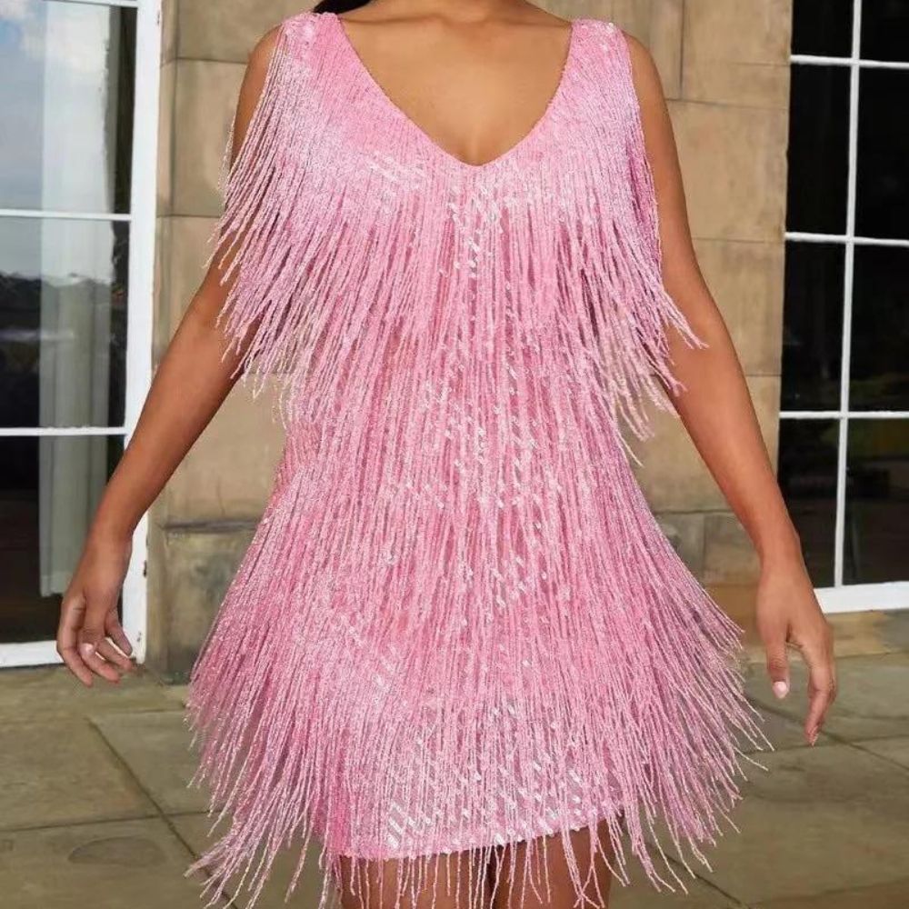 Louisa Women's Sequin Fringe Mini Dress 10