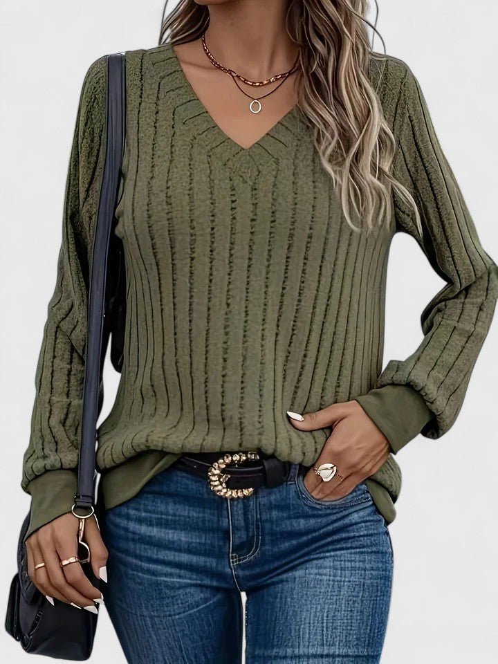 Women's Knit V-Neck Sweater - Green