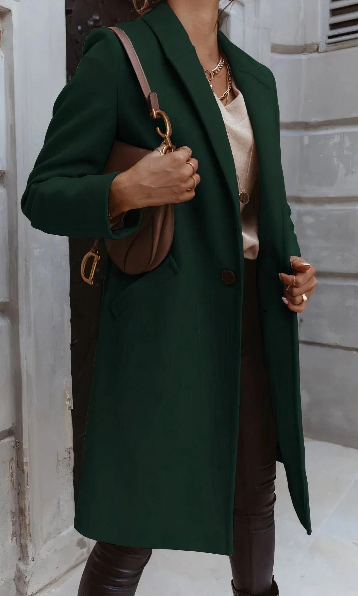 Women's Midi Wool Coat - Dark Green
