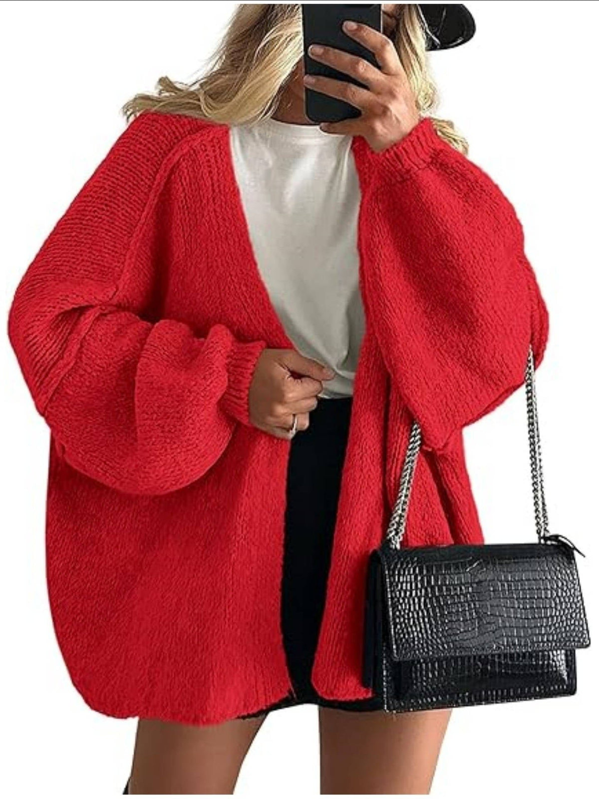 Women's Oversized Chunky Knit Cardigan - Red