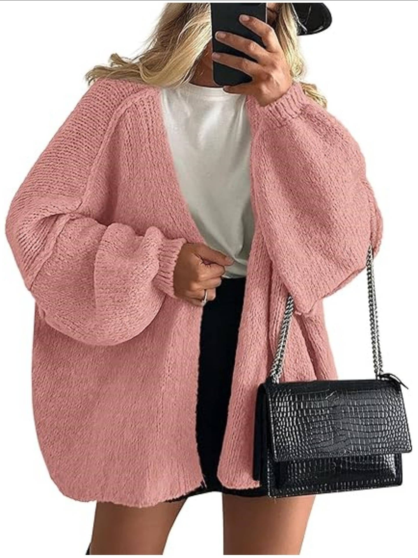 Women's Oversized Chunky Knit Cardigan - Pink