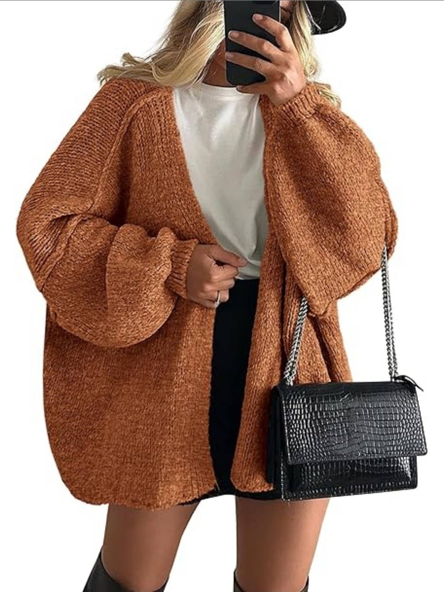 Women's Oversized Chunky Knit Cardigan - Caramel Color