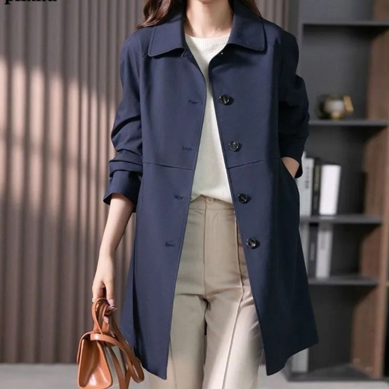 Women's Oversized Trench Coat - Dark Blue