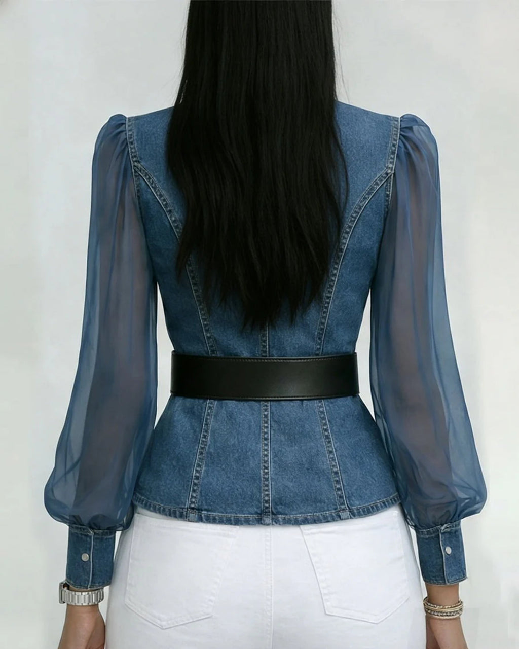 Women's V-Neck Denim Wrap Blouse