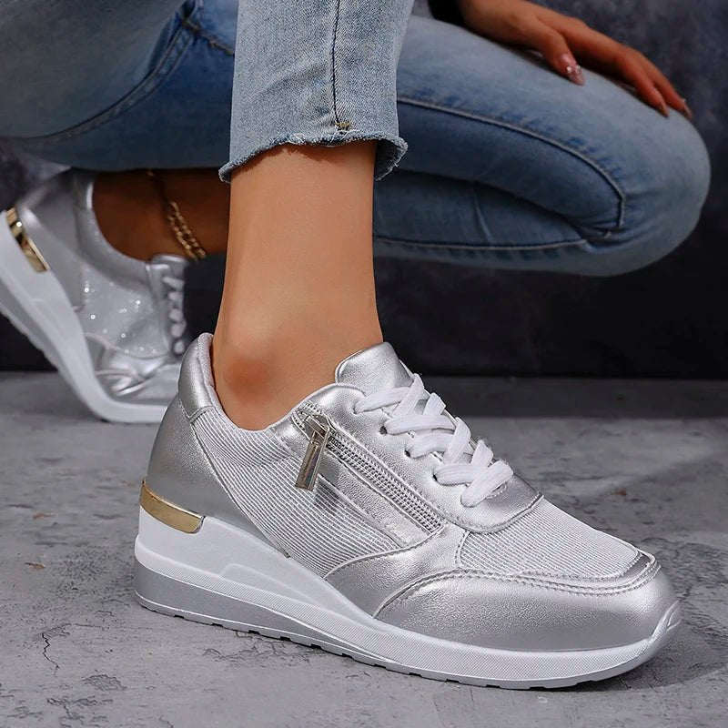 Women's Wedge Platform Sneakers - Silver