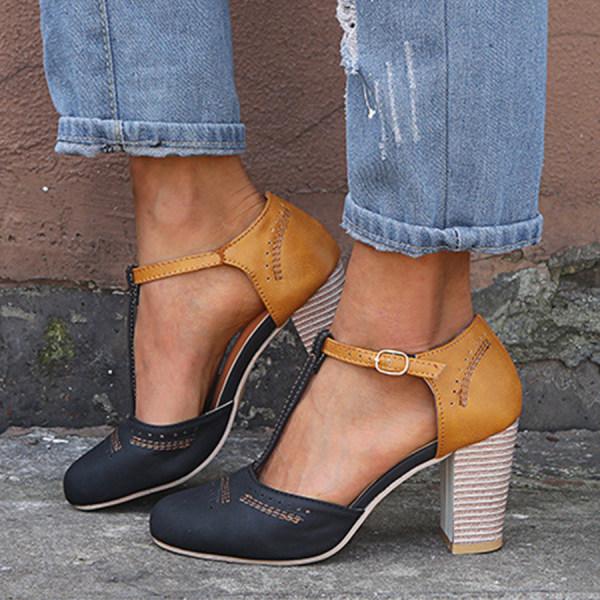 Madeleine Women's Leather T-Bar Block Heels 1