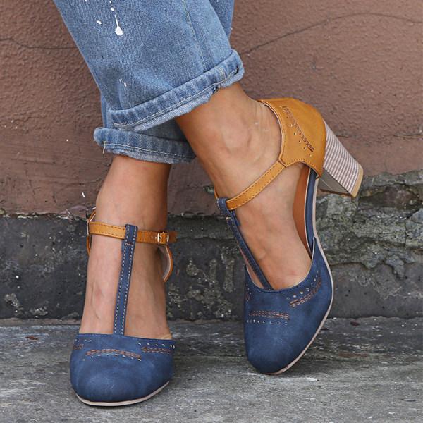 Madeleine Women's Leather T-Bar Block Heels 3
