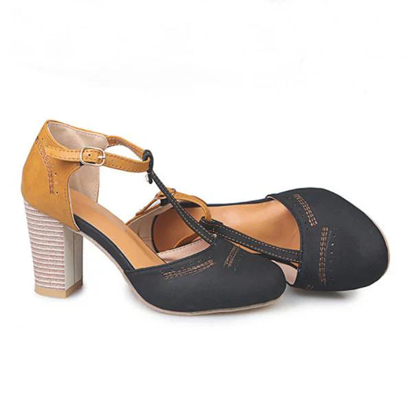 Madeleine Women's Leather T-Bar Block Heels 5