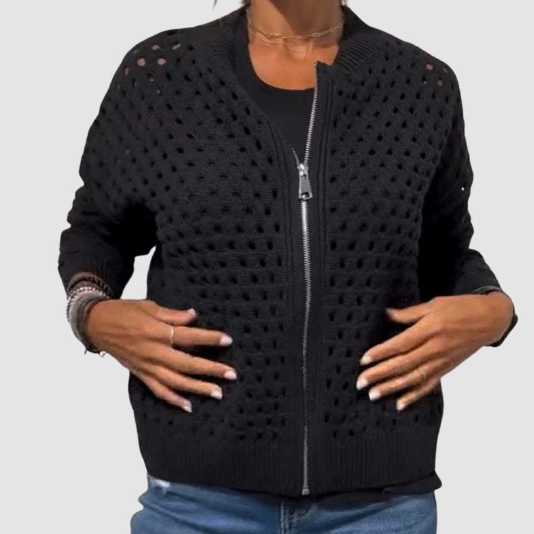 Women's Crochet Zip Cardigan - Black