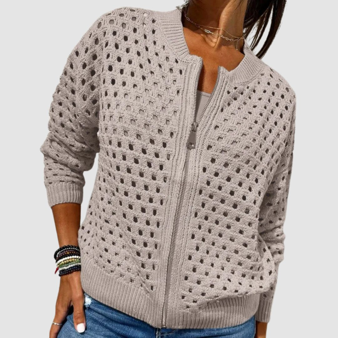 Women's Crochet Zip Cardigan - Khaki