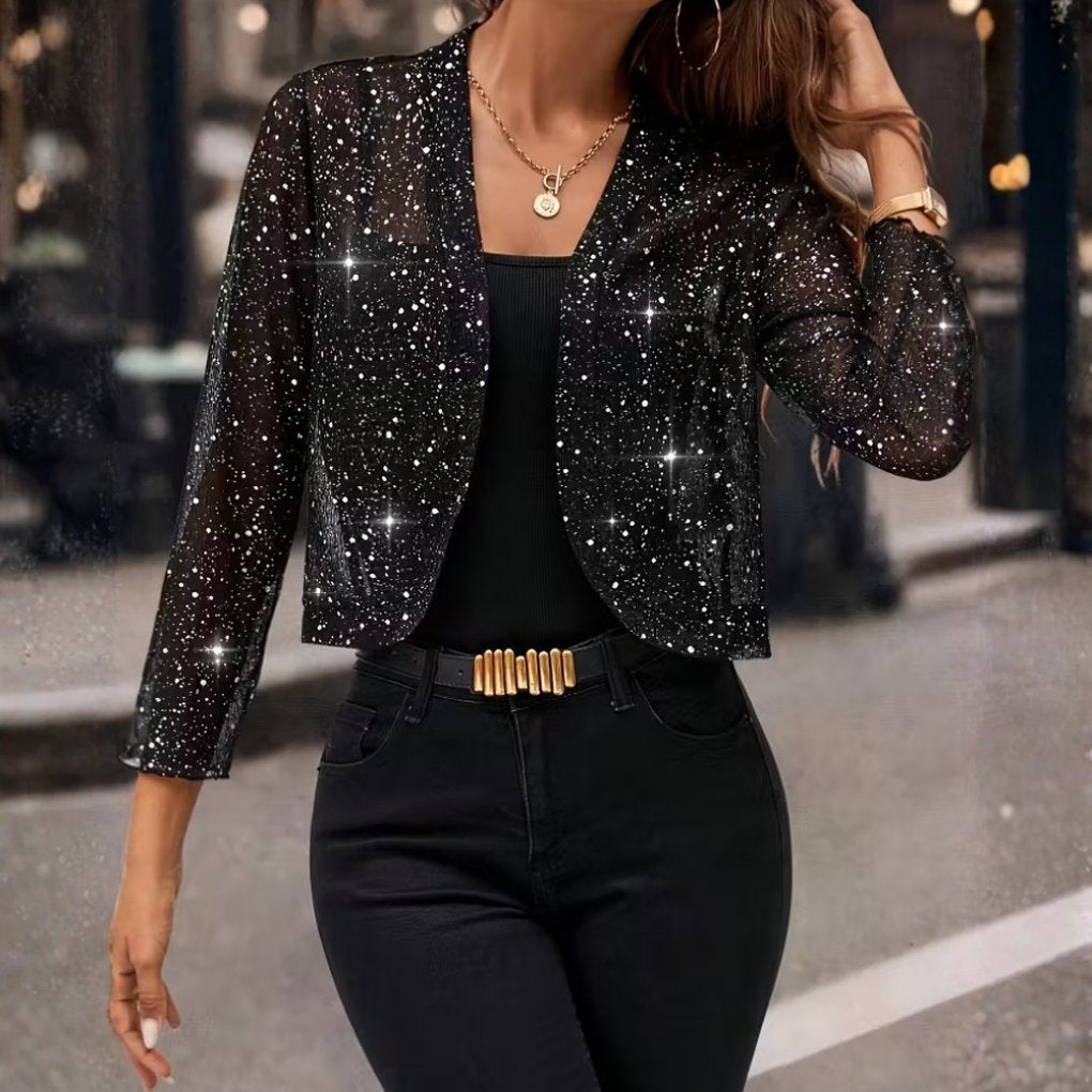 Women's Cropped Party Jacket - Black Gray