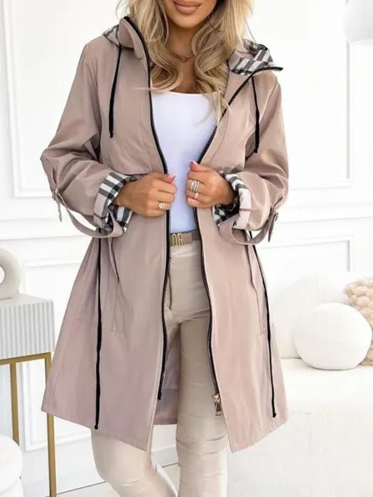 Women's Hooded A-Line Trench Coat - Beige