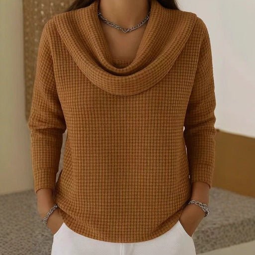 Women's Long Sleeve Waffle Knit Top - Brown