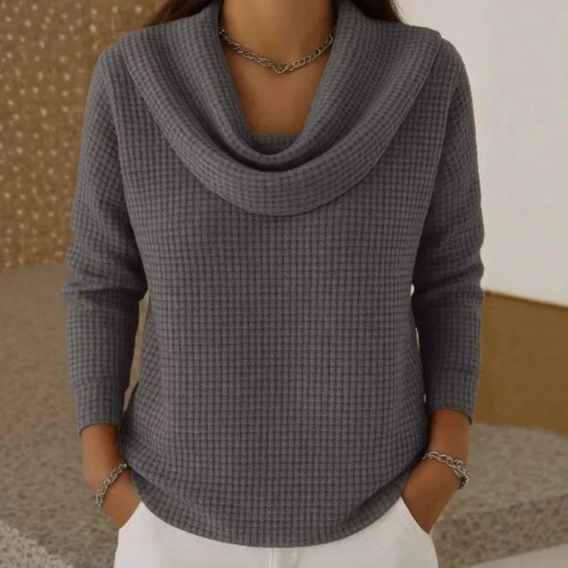 Women's Long Sleeve Waffle Knit Top - Gray