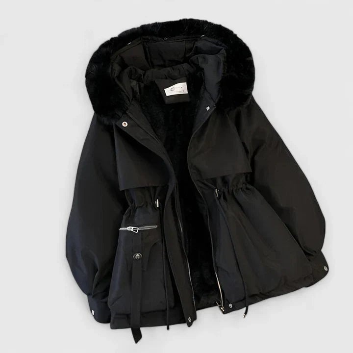 Women's Oversized Fur-Hooded Parka - Black