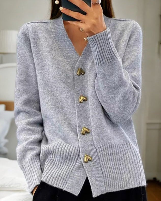 Women's Oversized V-Neck Knit Cardigan - Grey