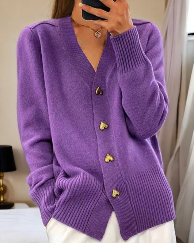 Women's Oversized V-Neck Knit Cardigan - Violet