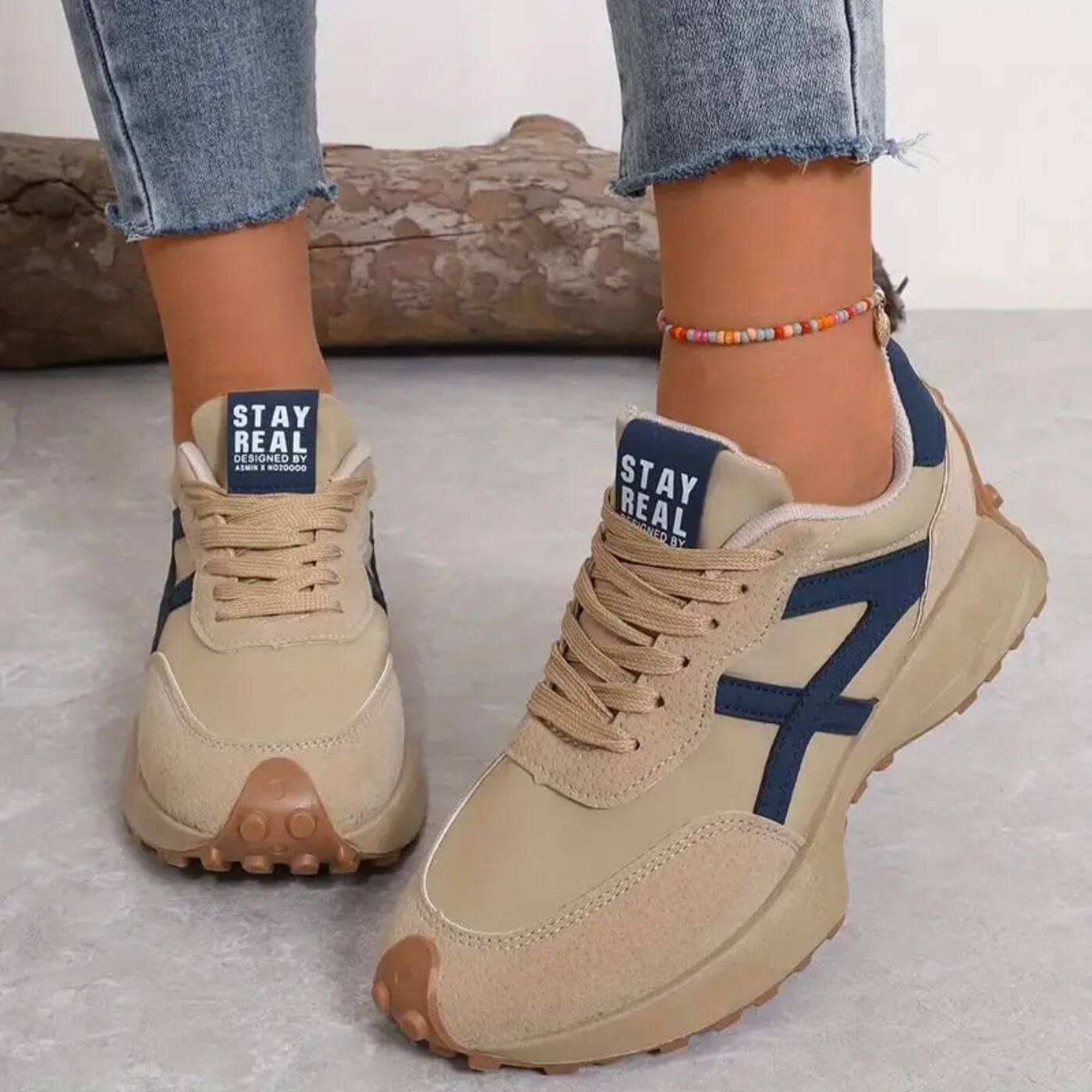 Women's Platform Sneakers - Beige