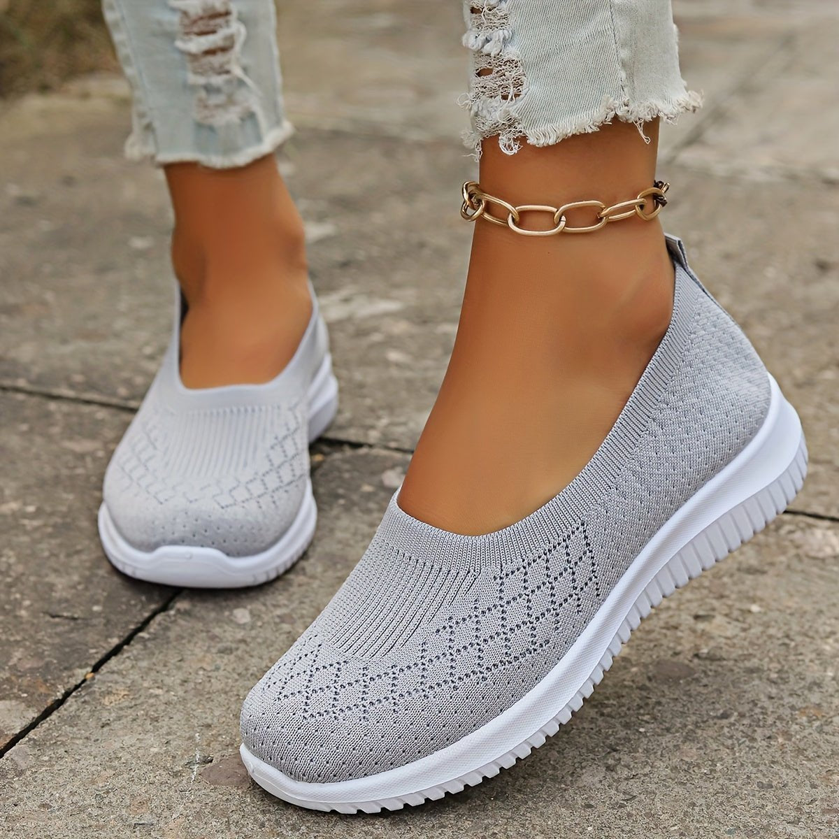 Women's Slip-On Knit Sneakers - Gray