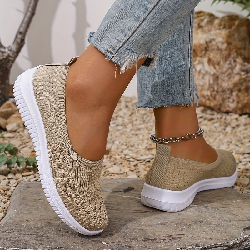 Women's Slip-On Knit Sneakers - Apricot