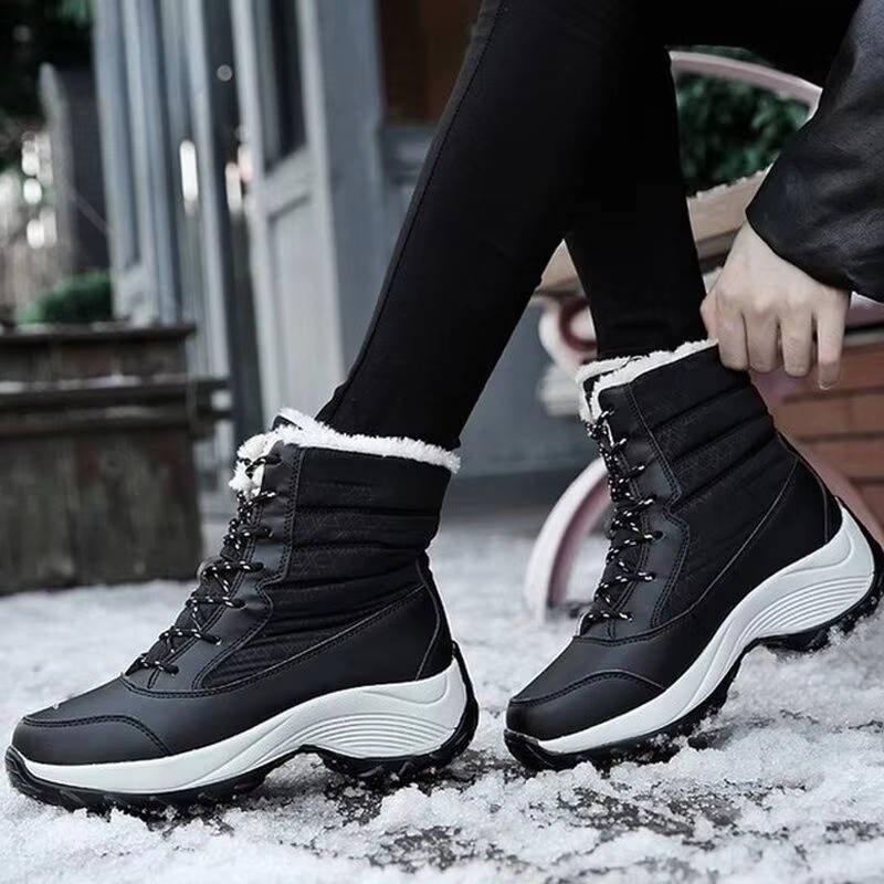 Women's Faux Leather Ankle Snow Boots - Black A